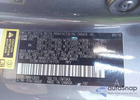 2012 Lexus Rx from USA, damaged, VIN 2T2BK1BA6CC141126